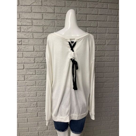 NWT ANA Ivory Lace-Up Back Long Sleeve Knit Sweater Size L - Picture 2 of 8